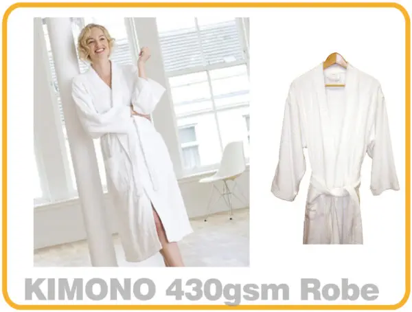 Kimono Bathrobe L6 - 430gsm, 100% Turkish Cotton (White)